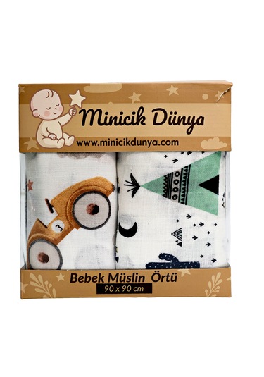 Müslin Örtü İkili 90x90 Minicik Kaktüs Bahçesi-minicik Uçan Arabalar