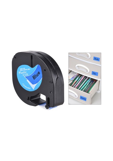 Tenfowee Dymo Lt-100h Uyumlu Manuel Etiket Bandı - 91205 Mavi, 12mm Genişlik, 4m Uzunluk, Plastik Materyal