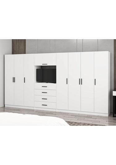 Kale 7 Kapaklı 8 Çekmeceli Tv Modüllü Dolap Beyaz 210cm Beyaz