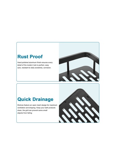 Delinmez Alüminyum Depolama Rafı Banyo Düzenleme Rafı, Dar Kenarlı Tek Katmanlı Dikdörtgen - Siyah