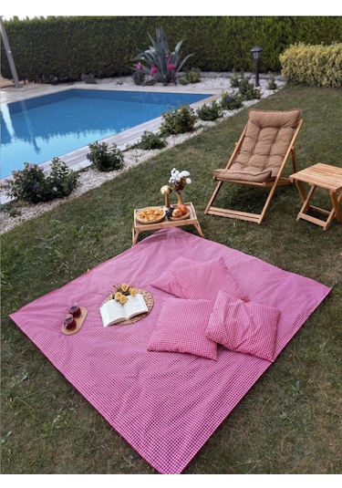 Gün Batımı Masa Piknik Örtüsü Sofra Bezi 160 X 160 , 4 Minder 40 X 40 Set Leylak