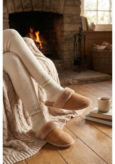 Lela Yumuşak Dokulu Peluş Bayan Terlik 6722002 Camel