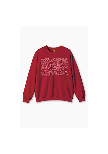 Matematik Geometri E Mc2 Problem Denklem Bilim Fizik Baskılı Sweatshirt Kırmızı
