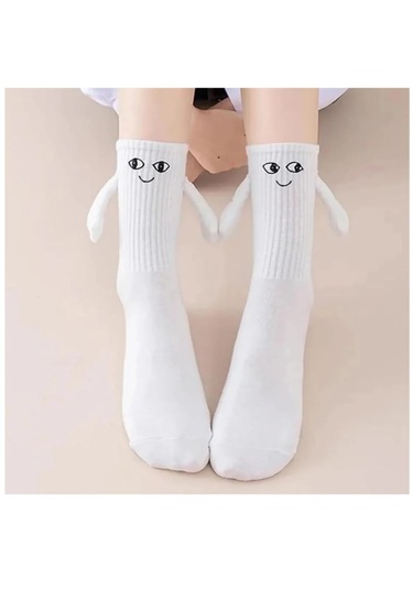 Mıknatıslı El Ele Tutuşan Çorap Arkadaşlık Spor Çorabı Eğlenceli Ve Komik Beyaz