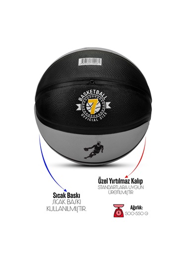 Telvesse Strong Basketbol Topu Pompalı Full Kauçuk Dayanıklı Deep Channel Kabartma No:7 B12 Gri