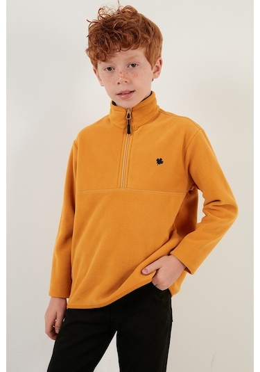 Lela Yumuşak Dokulu Fermuarlı Dik Yaka Şardonlu Kışlık Unisex Çocuk Polar 5905002 Hardal