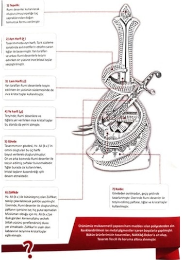 Hz. Ali Yazılı Zülfikar Kılıçlı Kristal Taşlı Dini Hediyelik Bibl (490072006)
