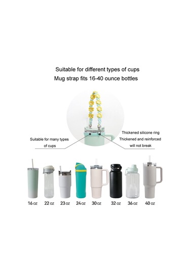 16-40 Oz Stanley Kupa Kordon Silikon Döngü Boho Papatya Sevimli Çiçek El Dokuma Kupa Kapağı Siyah