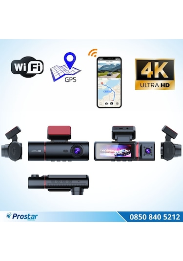 4k Ultra Hd 2 Kameralı Ön Ve İç Wifi Gps G-sensör Park Modu Dashcam Kamera