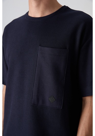 Tommy Life Lacivert Pamuklu Kalın Yüzeyi Dokulu Oversize Fit Basic Erkek T-shirt - 88341 001