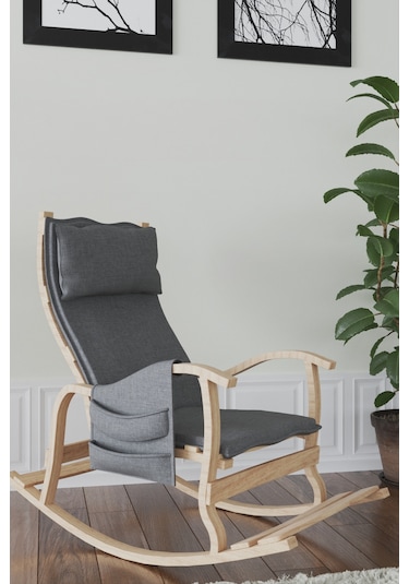 Mobildeco Sultan Doğal Ahşap Sallanan Sandalye Füme Ahşap