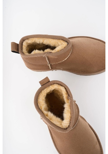 Muggo Hug Kalın Taban İçi Tüylü Günlük Mini Yarım Kadın Bot Vizon