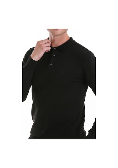 Hatemoğlu Regular Fit Düz Polo Yaka Triko Kazak Siyah