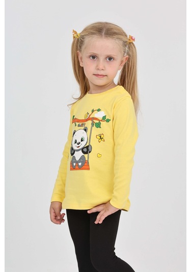 Toontoy Kız Çocuk Sallanan Panda Baskılı Sweatshirt Koyu Sarı