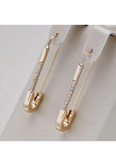 Wezone Altın Kaplama Tıbbi Alaşım Kübik Zirkonyalı Bayan Küpe - İğne Desenli, Suya Dayanıklı, French Kilitli, 3.3 Cm Gold
