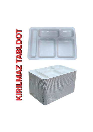 50 Adet 5 Gözlü Kırılmaz Plastik Tabldot Tabağı Beyaz Self Servis Tabildot Tabilot Tabak Beyaz