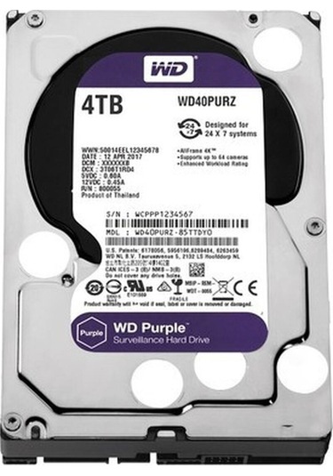 Wd 4tb Purple 3.5" 64mb 5400rpm Wd40purz Harddisk-53111