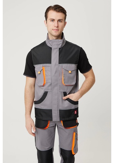 Alaska İş Ve Outdoor Yelek Fonksiyonel Tasarım, Dayanıklı Ve Nefes Alabilir Gri-siyah-turuncu
