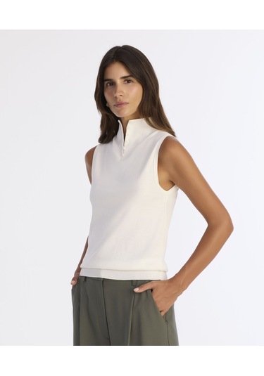 Yargıcı Regular Yarım Balıkçı Yaka Kolsuz Kol Kazak 25kktr2003x 002 Beyaz