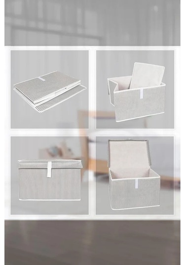 Çok Amaçlı Kapaklı Kutu Saklama Kutusu Mini Boy Tela 40 30 26 Cm Gri-beyaz