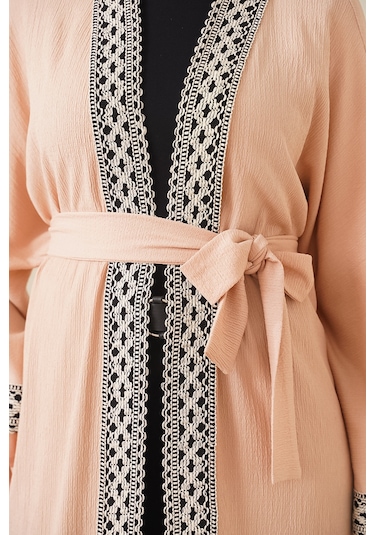 Bigdart 5865 Nakışlı Örme Uzun Kimono - Bisküvi