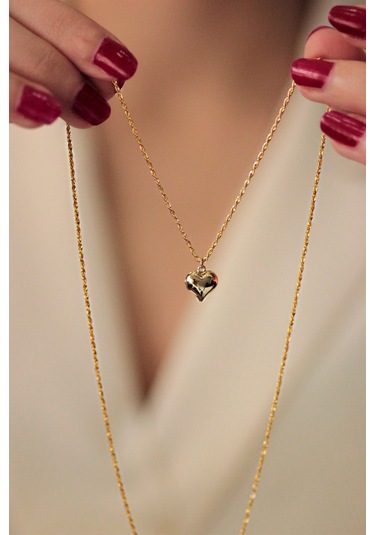 Diamine 14 Ayar İnce Altın Halat Burgu Kalp Kolye