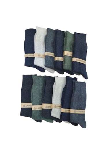 Erkek 12 Çift Kışlık Lambswool Çorap Füme
