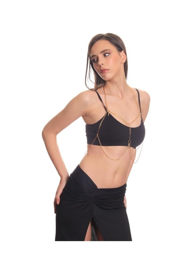 Kadın Altın Renk Lak Kaplama Yuvarlak Parçalı Ayarlanabilir Vücut Zinciri, Vücut Kolyesi Altın