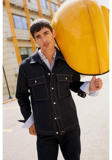Defacto Relax Fit Düğmeli Jean Ceket F8292ax25aunm34 Mavi