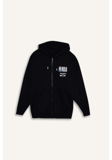 Defacto NBA Wordmark Oversıze Kapüşonlu Fermuarlı Sweatshırt G0264AX26SP