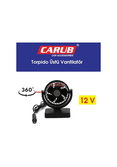 Carub Vantilatör 12v Torpido Üstü Tekli Fan Ayarlı
