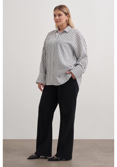 Parıltılı İplikli Çizgili Gömlek-3360 Beyaz