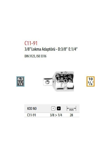 Ceta Form C11-91 3/8’’ Lokma Adaptörü - D 3/8” E 1/4”