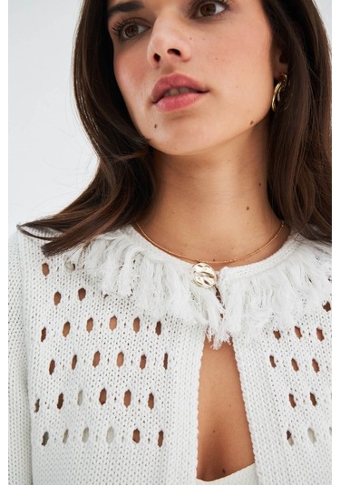 Peraluna Mıyoki Cardıgan & Shorts Mevsimlik Pamuklu Kadın Triko T Kırık Beyaz