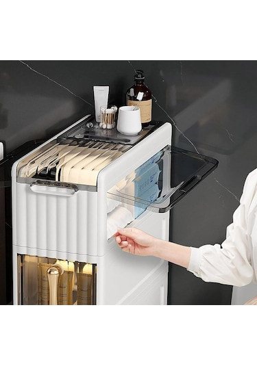 Banyo, Yatak Odası, Çamaşır Odası 3 Katlı Çekmeceli Dolap Beyaz - Gri