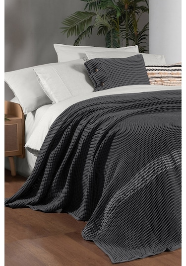 Sarev Polendia Gri Çift Kişilik %100 Pamuk Yatak Örtüsü 200 220 Cm