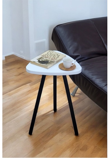 Yüksek Kalite Tekli Pena Üçgen Zigon Sehpa Çay Sehpası Servis Sehpası Boyalı Ahşap Ayaklı Beyaz