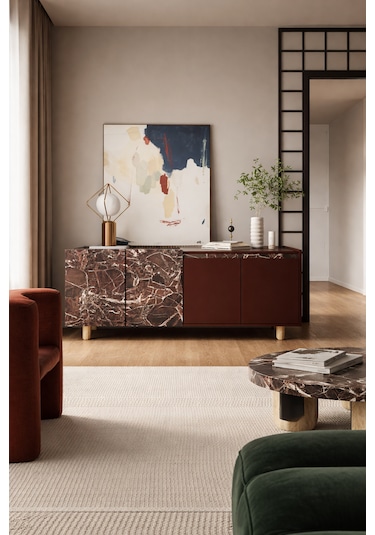 Ravenna Modern Konsol 180 Cm Mermer Desen - Bordo