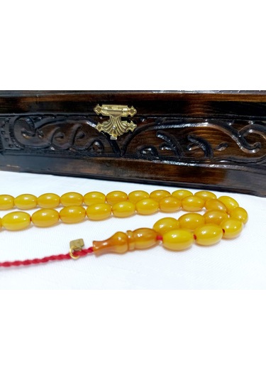 Omari Usta İmzalı Fıçı Kesim Alman Sıkma Kehribar Tesbih 9.5x10.5