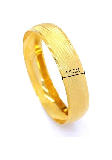 Ferizz Altın Kaplama Dikey Çizgili Bilezik 15Mm Kalınlık Blz-1151 Altın