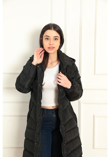 Modaplaza Kadın Çıtçıtlı Uzun Şişme Kaban 1781- K23mflx1781mntsiyah K23MFLX1781MNTSİYAH Siyah