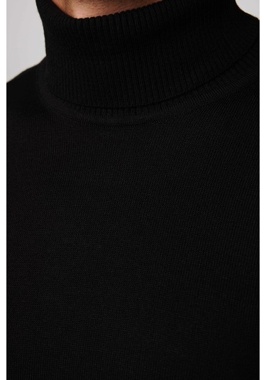 Tudors Slim Fit Dar Kesim Tam Balikcı Yaka Tüylenmeyen Yumuşak Dokulu Siyah Erkek Kazak-29109-siyah Siyah