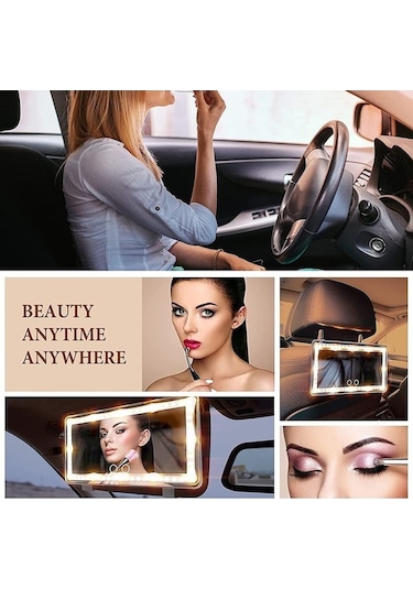 Pazly Araba Güneşlik Ayna Usb Şarj Edilebilir Kozmetik Makyaj Aynası 3 Işık Modlu Dokunmatik Ekran - Siyah, Güzel Tasarım