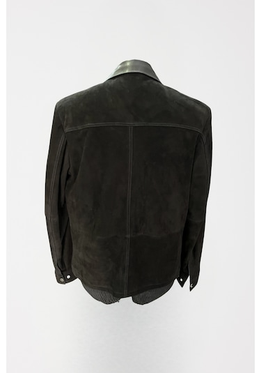 Derije Oscar Hakiki Süet Deri Erkek Siyah Deri Detaylı Ceket-mont Siyah