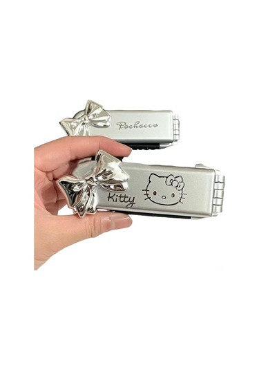 Vkemall Katılan Aynalı Portatif Katlanır Şirin Kedi Tasarımlı Çift Fonksiyonlu Saç Fırçası Diğer