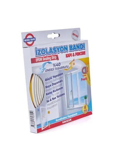 Kapı Pencere İzolasyon Rüzgar Fitili - Bandı Beyaz 9 mm X 6 Metre