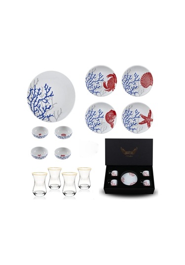 Mercan Tabak &çay Kahve Seti 20 Parça 4 Kişilik Beyaz - Mavi