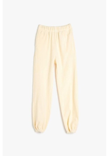 Koton Kız Çocuk Basic Jogger Eşofman Altı Beli Lastikli Ekru