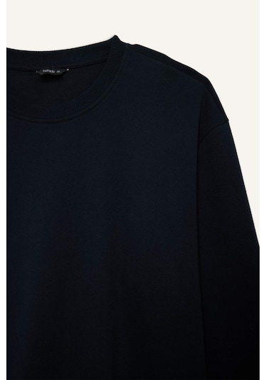 Defacto Boxy Fıt Bisiklet Yaka Pike Sweatshirt H1001ax26spnv64 Lacivert-nv64