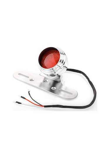 Youtek Klasik Motosiklet Modifikasyonu İçin Universal Retro Led Fren Arka Lambası, Plaka Tutuculu, Krom Alüminyum Kasa, Kırmızı Lens